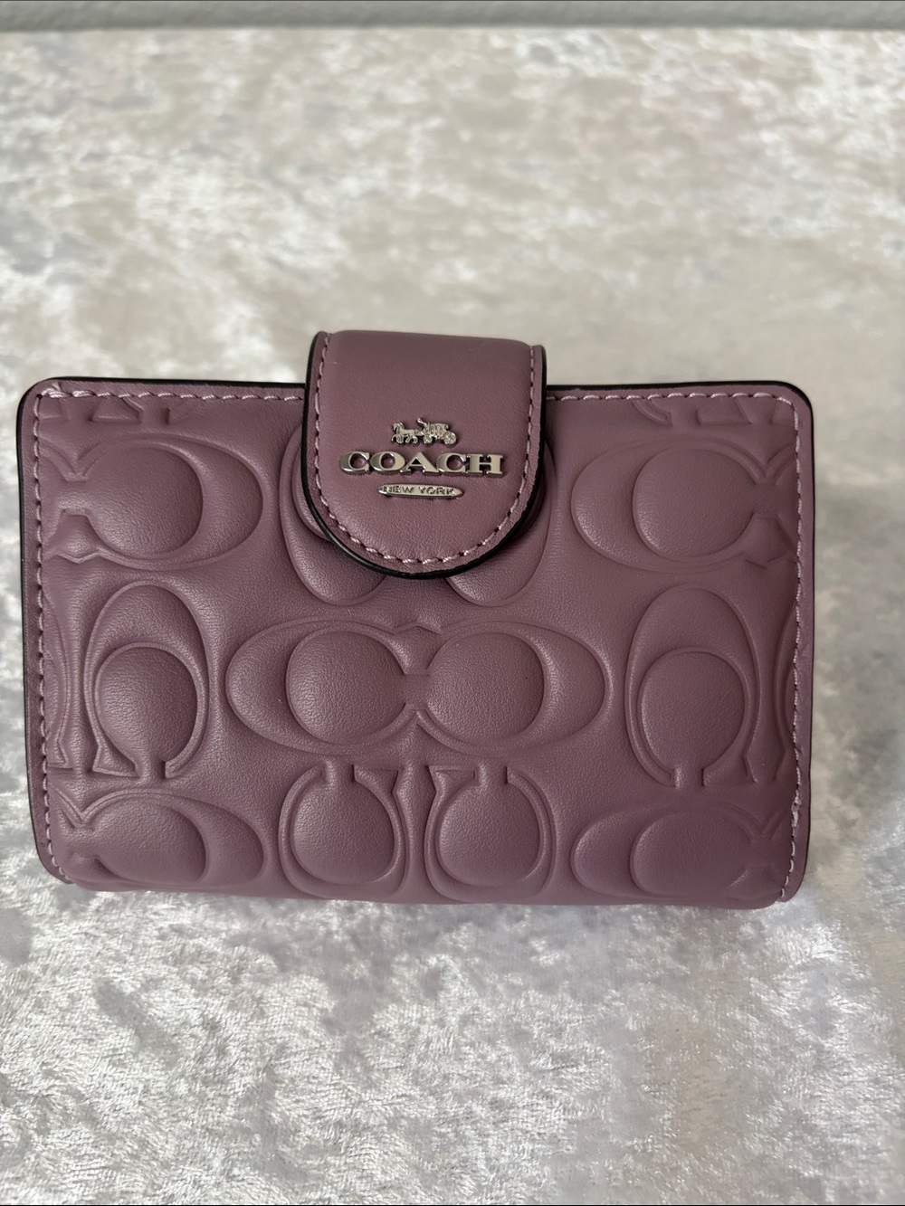 Coach Embossed Signature Leather Medium Corner Zip Wallet